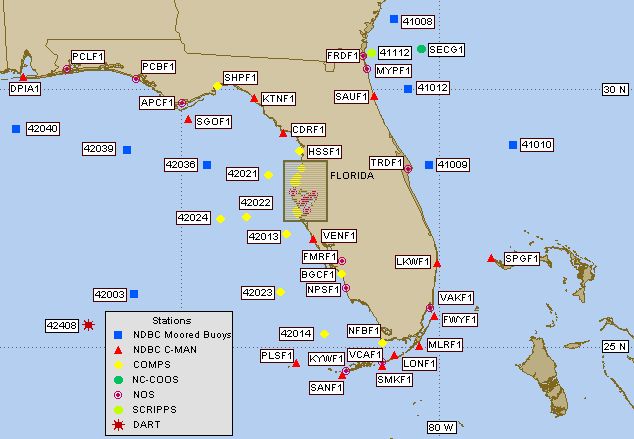 Florida Live Buoy Data, with tides, wave height, water temperature 