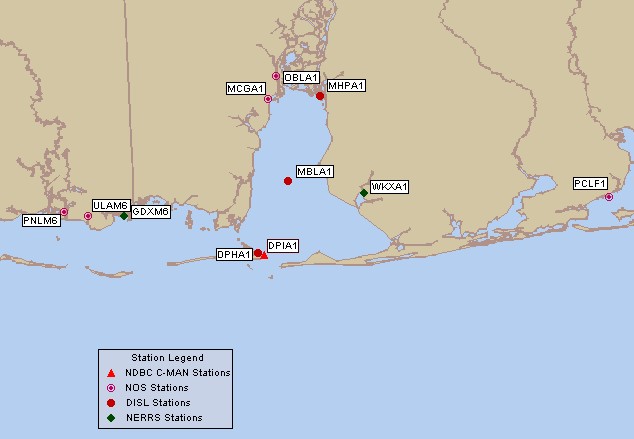 Mesomap of nearby weather buoys