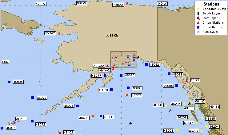 Mesomap of nearby weather buoys