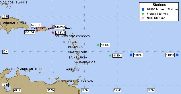 Mesomap of nearby weather buoys