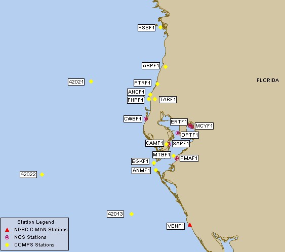 Mesomap of nearby weather buoys