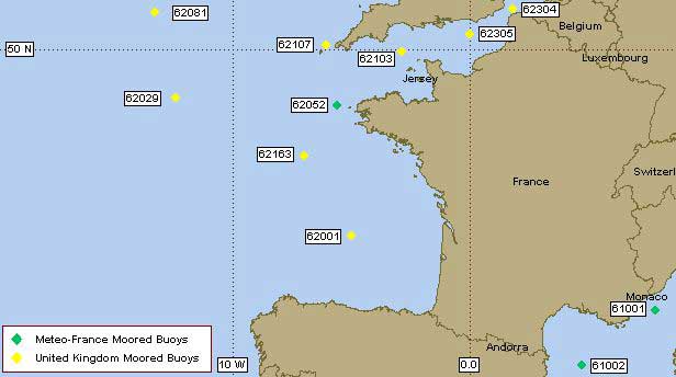 Mesomap of nearby weather buoys