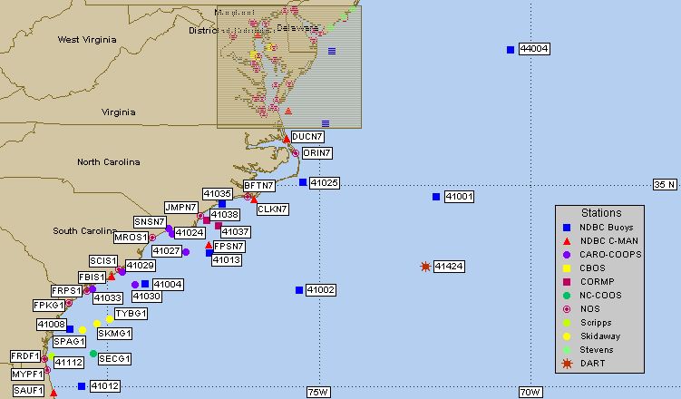 Mesomap of nearby weather buoys