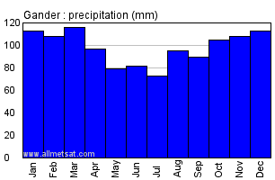 Gander Newfoundland and Labrador Canada Annual Precipitation Graph