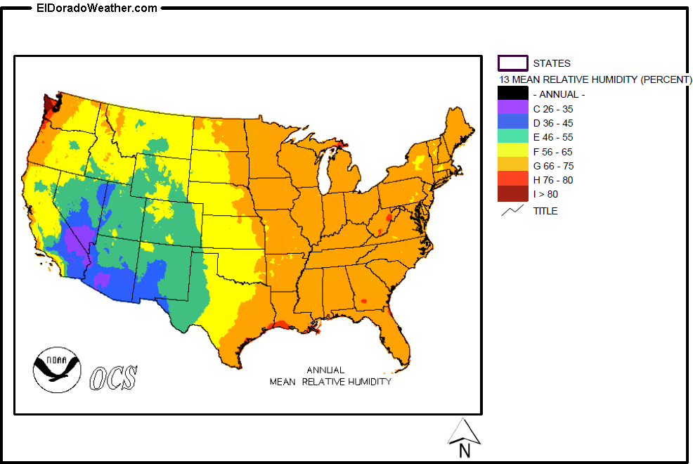 Humidity Map Of The Us United States Yearly [Annual] and Monthly Mean Relative Humidity