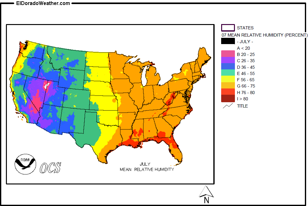 Humidity Map Of The Us United States Yearly [Annual] and Monthly Mean Relative Humidity