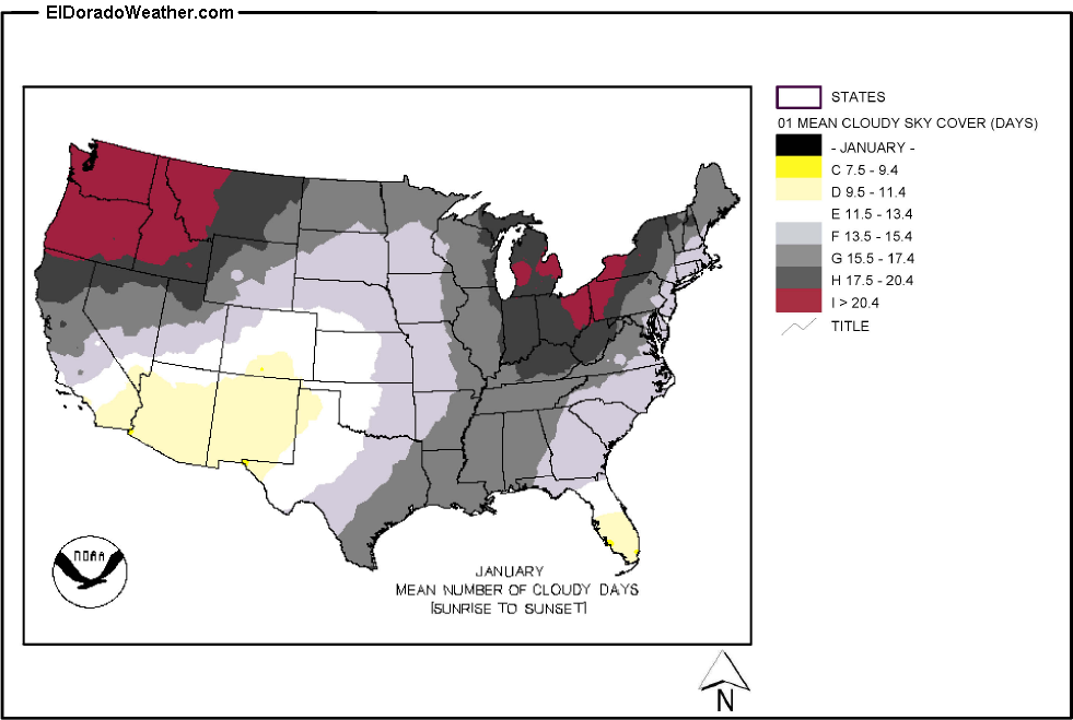 Us Cloud Cover Map United States Yearly [Annual] And Monthly Mean Number Of Cloudy Days  Sunrise To Sunset