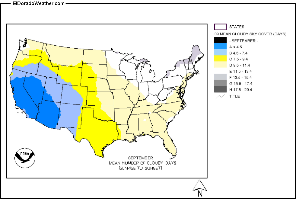 Us Cloud Cover Map United States Yearly [Annual] And Monthly Mean Number Of Cloudy Days  Sunrise To Sunset