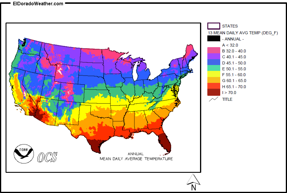 map of usa weather temperatures United States Yearly Annual Mean Daily Average Temperature Map map of usa weather temperatures