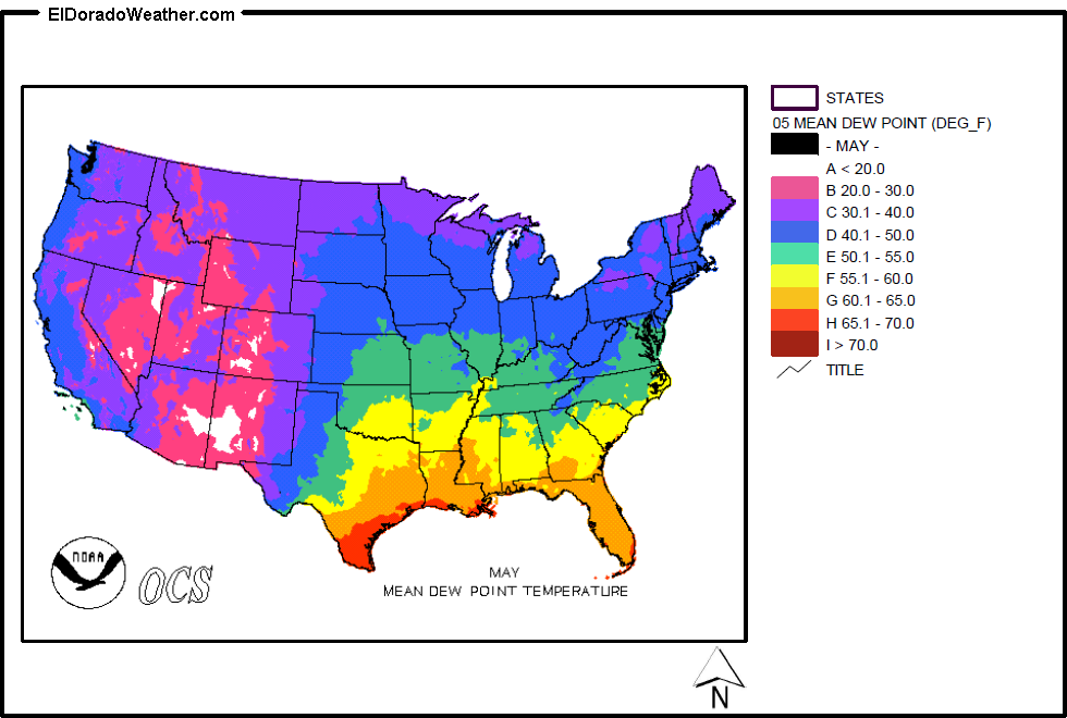 Current Dew Point Map United States Yearly [Annual] And Monthly Mean Dew Point Temperature