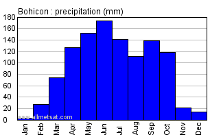 Bohicon, Benin, Africa Annual Yearly Monthly Rainfall Graph