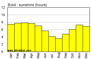 Boke, Guinea, Africa Annual & Monthly Sunshine Hours Graph