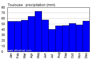 Toulouse France Annual Precipitation Graph