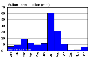 Multan Pakistan Annual Yearly Monthly Rainfall Graph