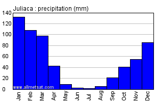 Juliaca Peru Annual Yearly Monthly Rainfall Graph
