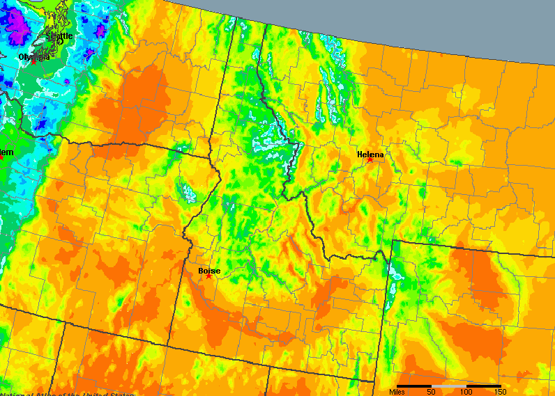 The State of Idaho Yearly Average Precipitation