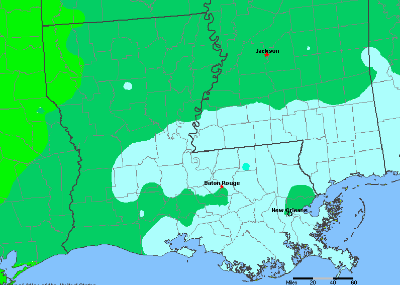The State of Louisiana Yearly Average Precipitation