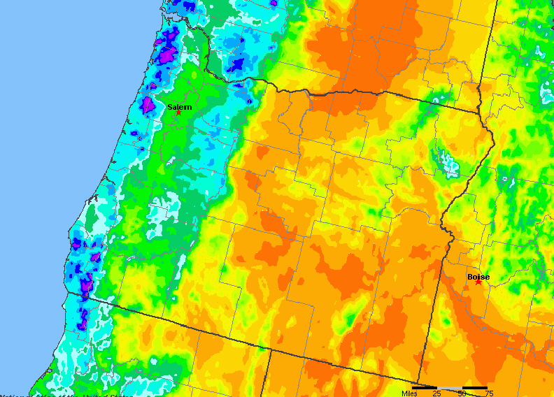 Oregon, United States Average Annual Yearly Climate for Rainfall