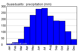 Guasdualito, Venezuela Annual Yearly Monthly Rainfall Graph