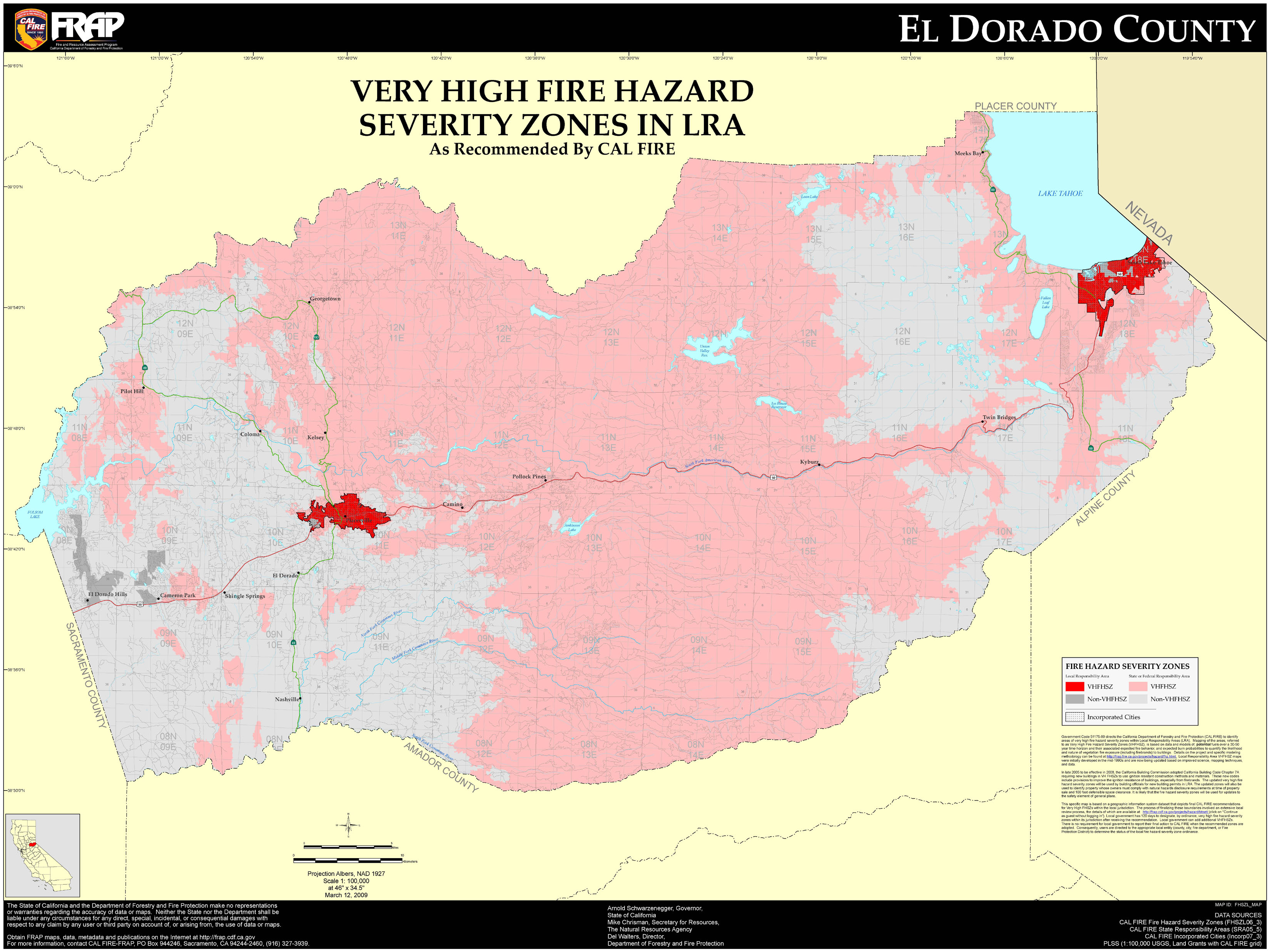 El Dorado County Very High Fire Hazard Severity Zones in LRA3300 x 2475