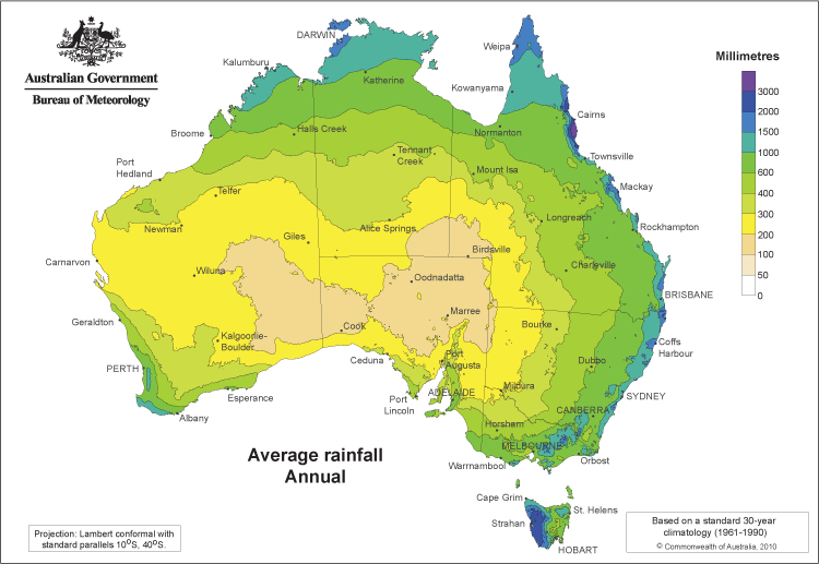 Australia Yearly [Annual] Rainfall Averages