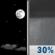 Tonight: A 30 percent chance of showers after 4am.  Increasing clouds, with a low around 45. Calm wind.  New precipitation amounts of less than a tenth of an inch possible. 