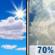 Saturday: Showers likely and possibly a thunderstorm between noon and 3pm, then showers and thunderstorms likely after 3pm.  Mostly sunny, with a high near 78. Southeast wind 10 to 15 mph becoming southwest in the afternoon.  Chance of precipitation is 70%.
