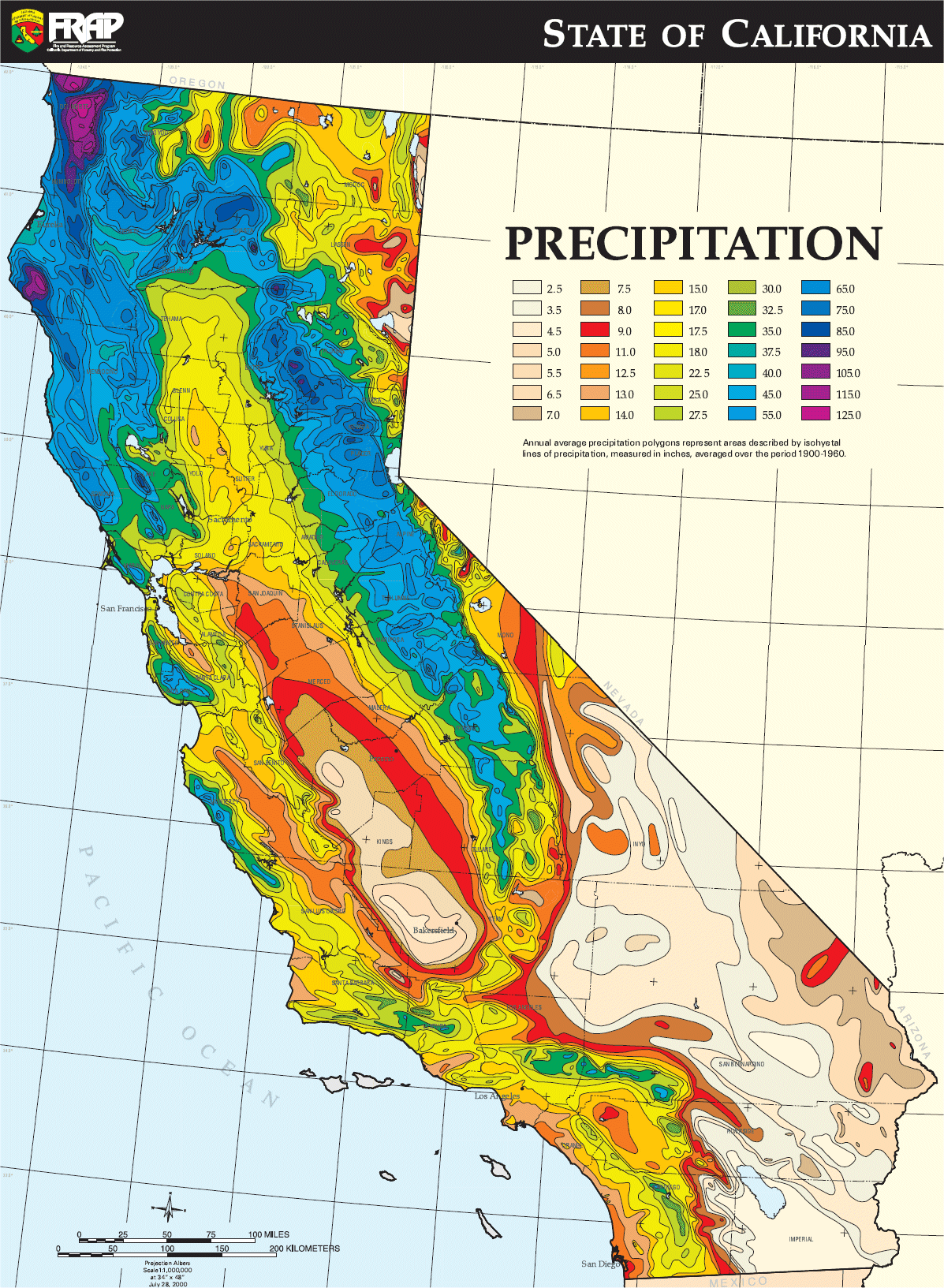 California Annual Precipitation Map