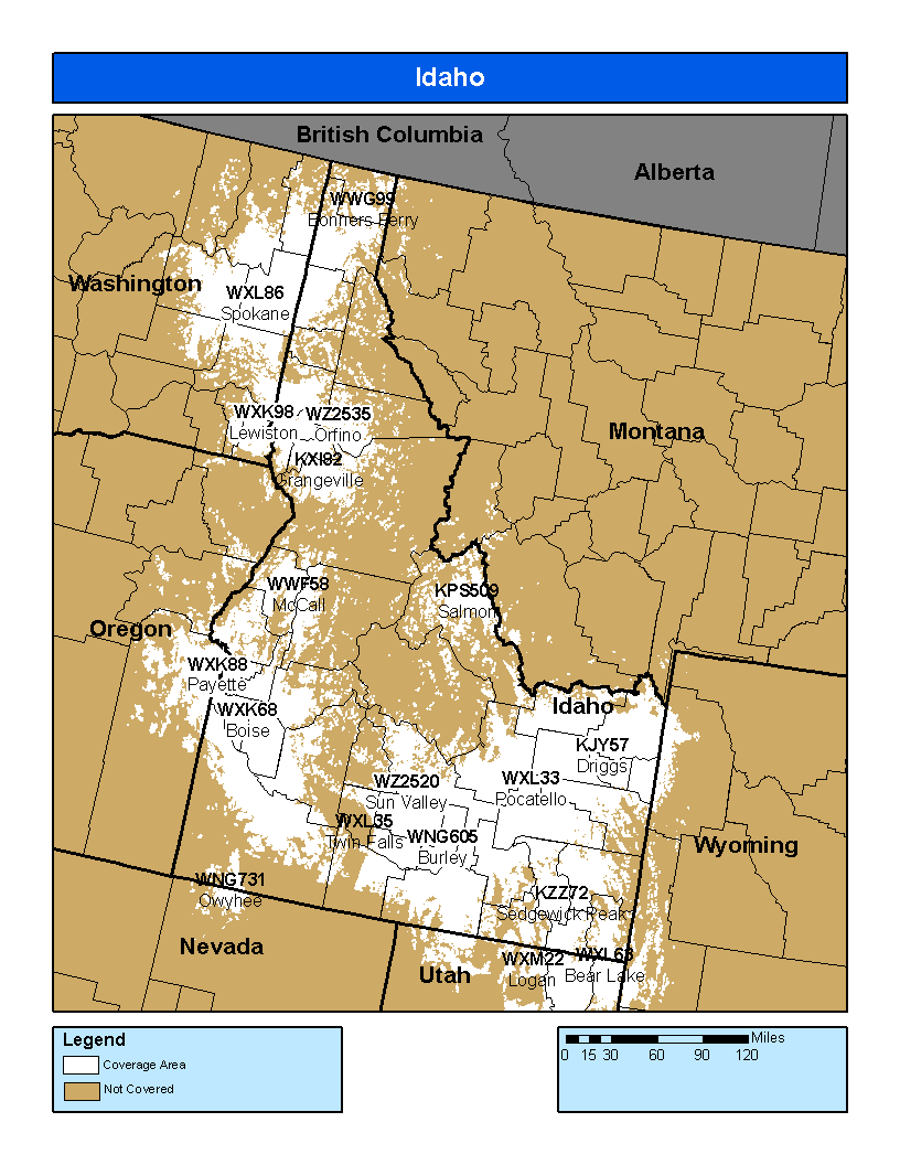 Idaho Weather Radio Coverage Map